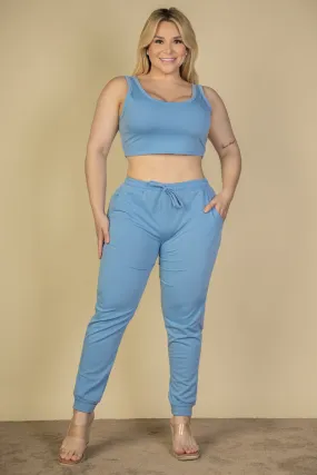 Plus Size French Terry Cropped Tank Top & Joggers Set (CAPELLA)