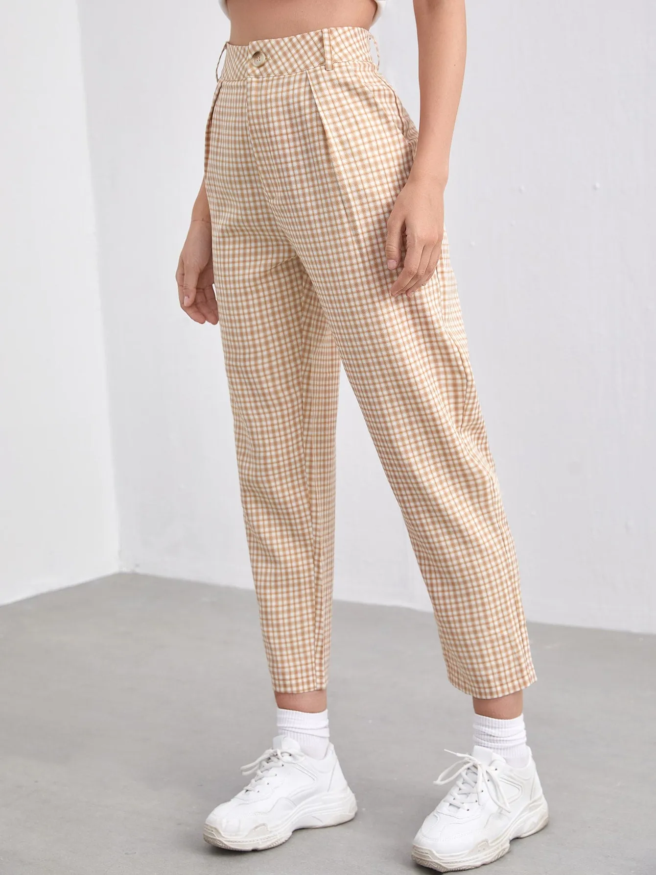 Preppy Plaid Zipper High Waist Cropped Women Pants