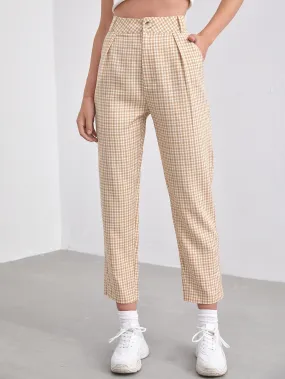 Preppy Plaid Zipper High Waist Cropped Women Pants