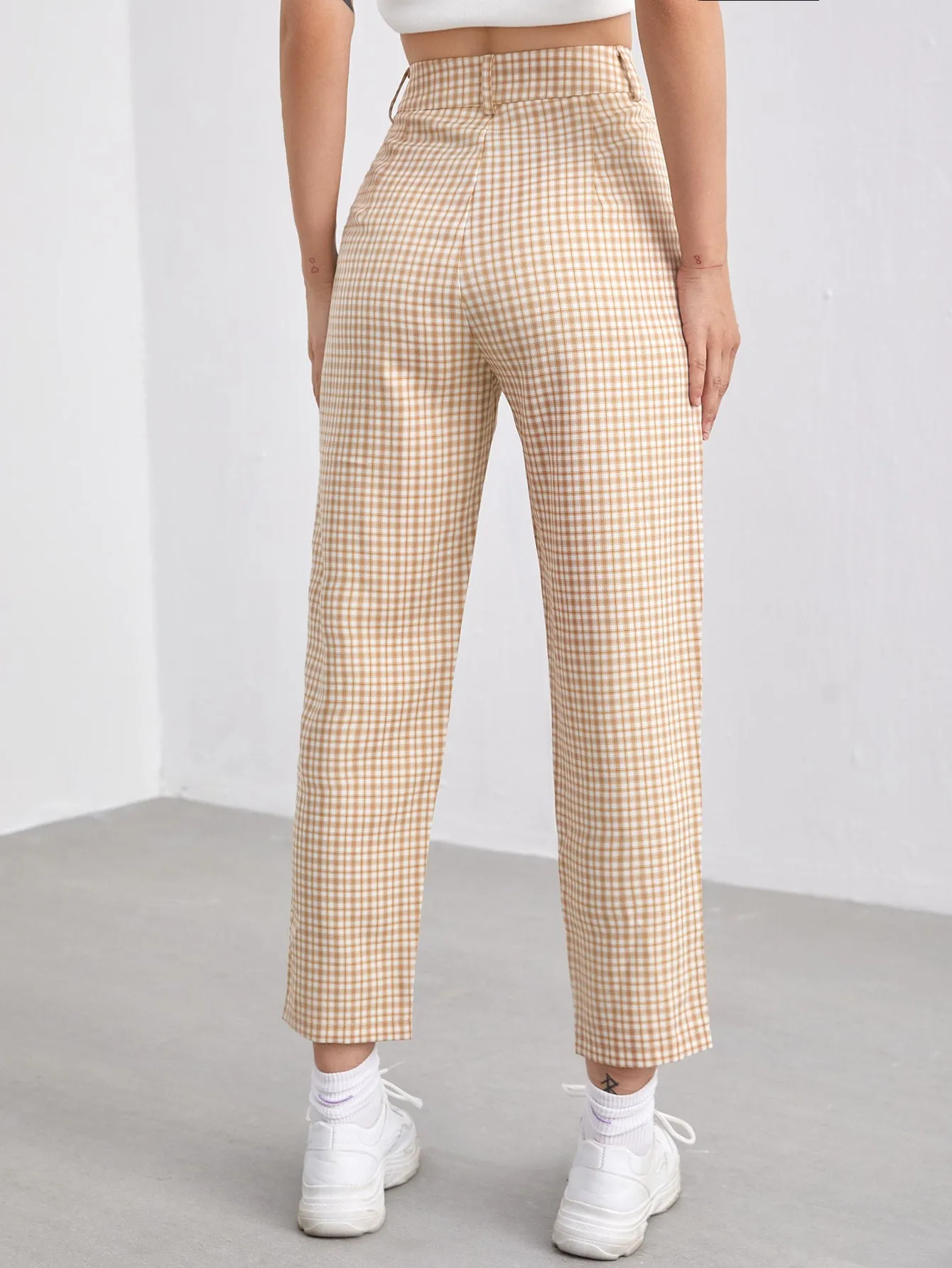 Preppy Plaid Zipper High Waist Cropped Women Pants