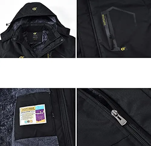 QPNGRP Mens Waterproof Ski Snowboarding Jacket Winter Windproof Snow Coat Black Large