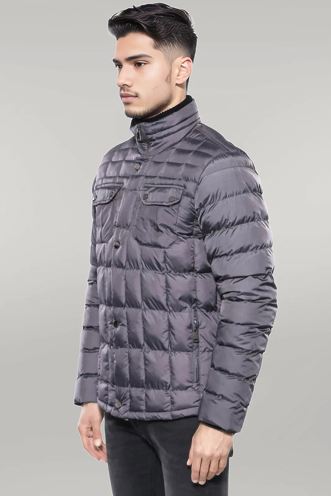 Quilted Grey Men Winter Coat - Wessi