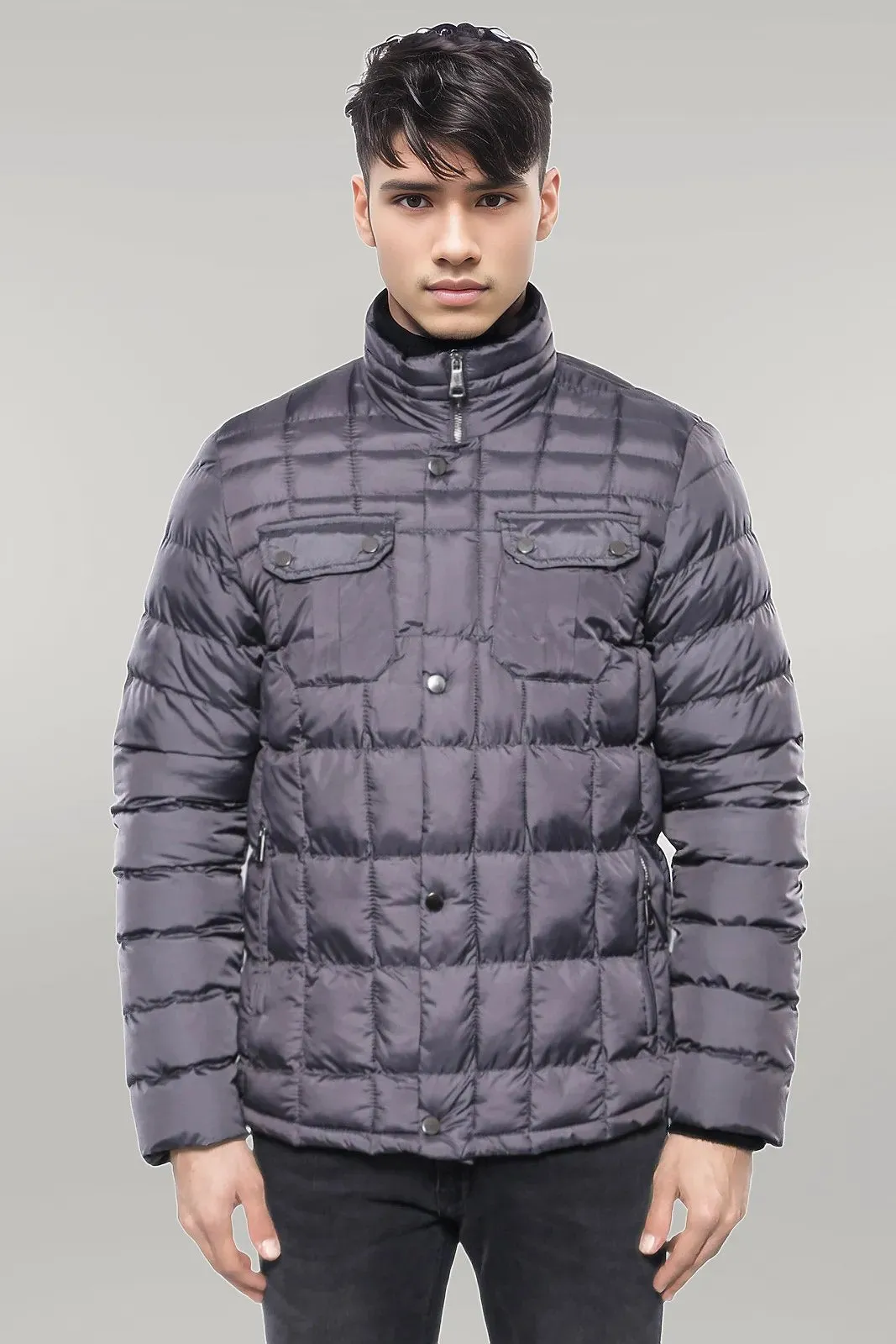 Quilted Grey Men Winter Coat - Wessi