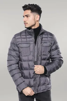 Quilted Grey Men Winter Coat - Wessi