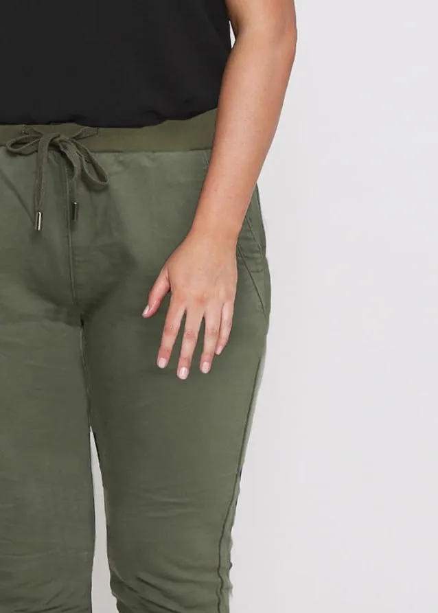 Riley Denim Joggers - Khaki