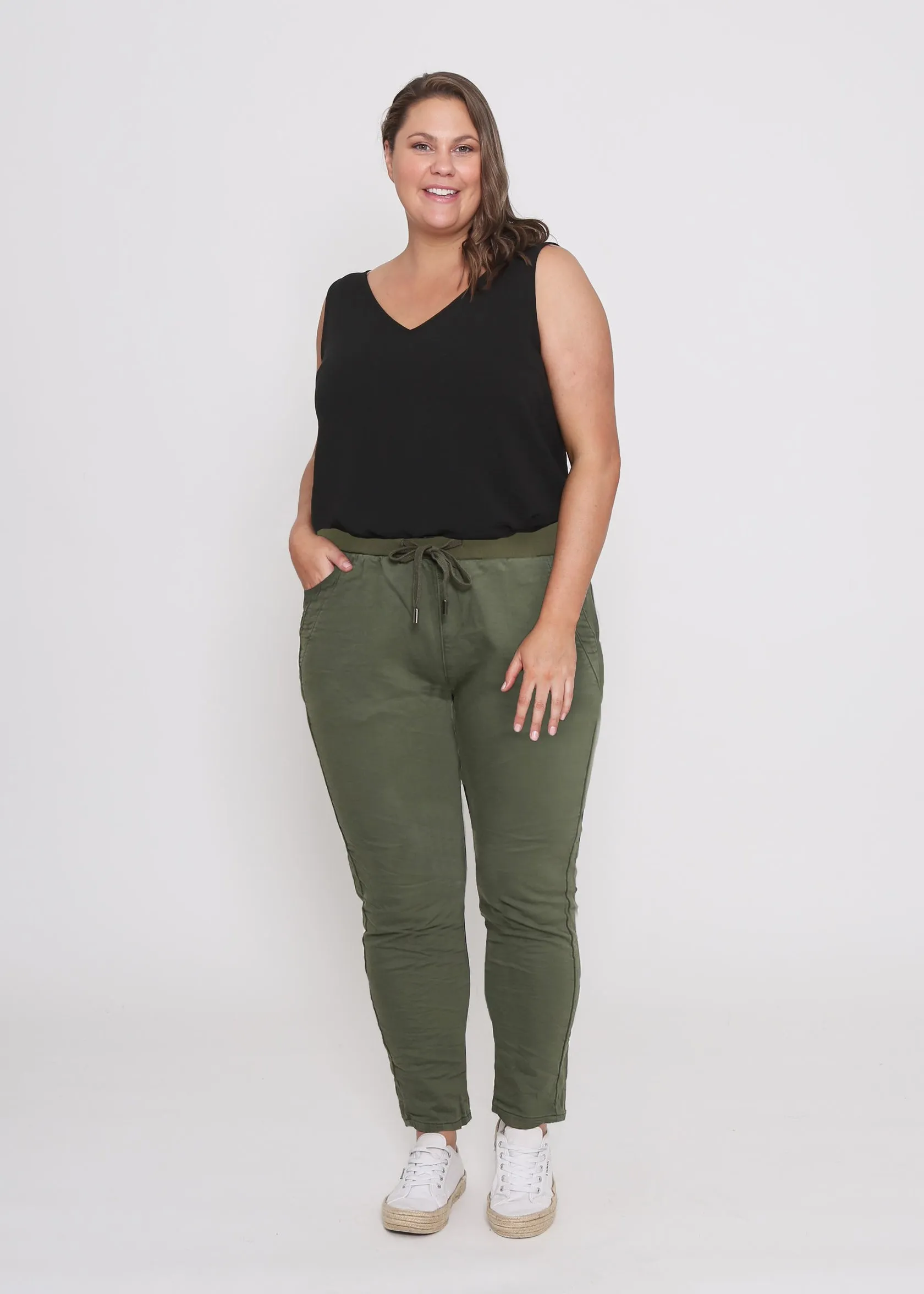 Riley Denim Joggers - Khaki