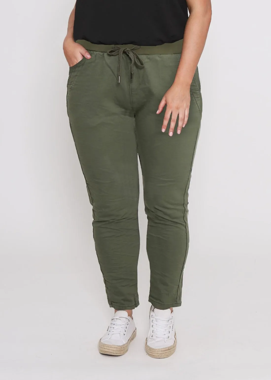 Riley Denim Joggers - Khaki