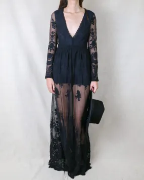 Say My Name Embroidered Maxi Dress in Black