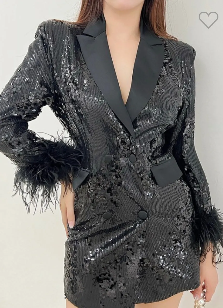 Sequin Feather Blazer Dress