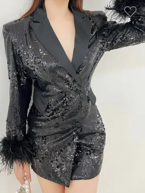 Sequin Feather Blazer Dress