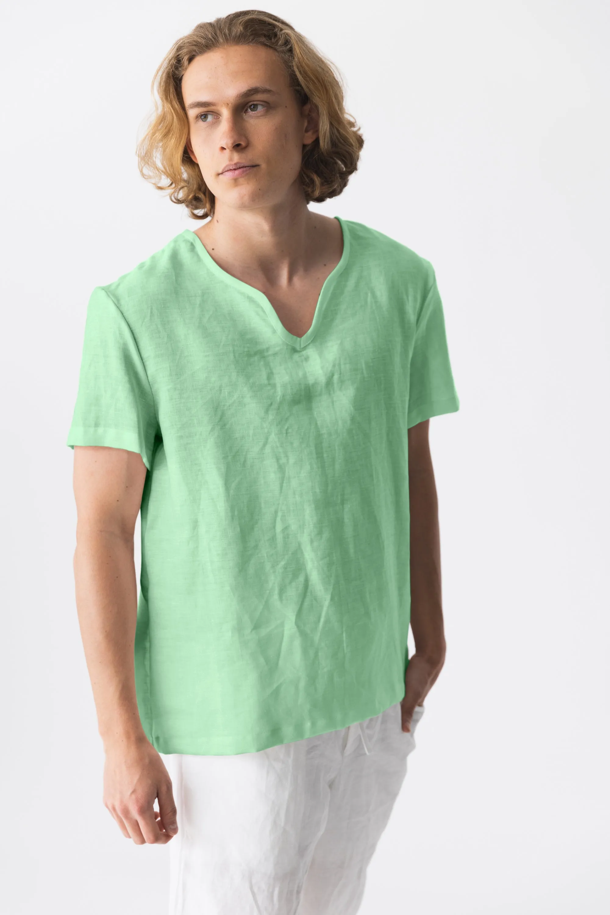 Short-sleeved linen tunic mint green - Marcelo