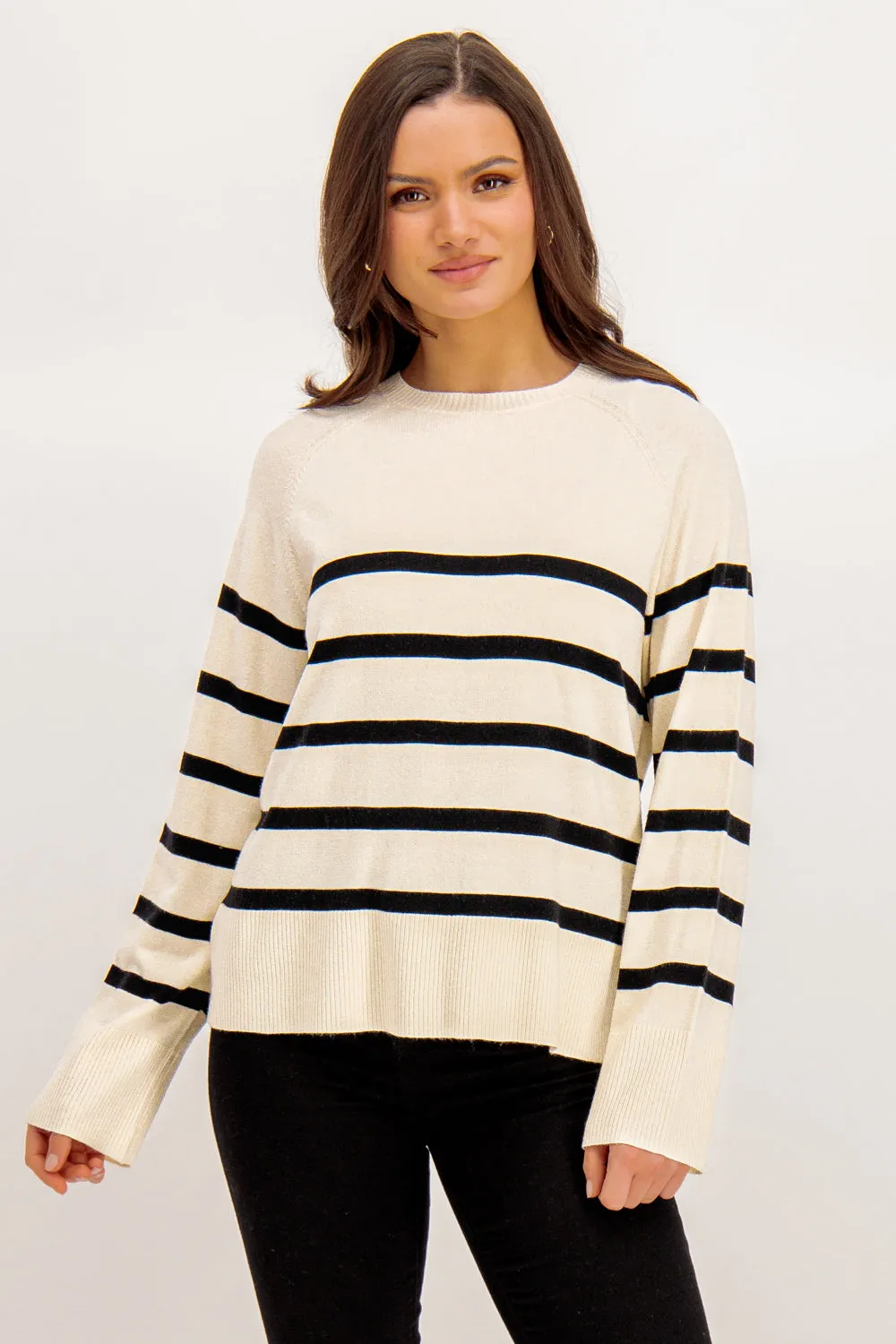 Sia O-Neck Black & White Stripe Knit