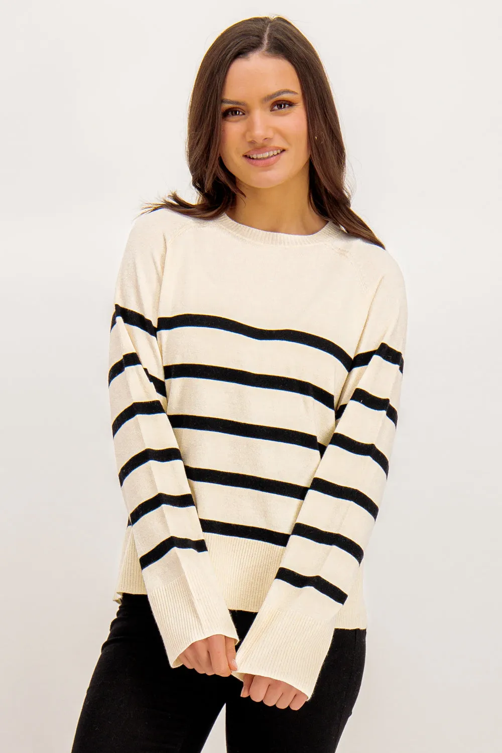 Sia O-Neck Black & White Stripe Knit