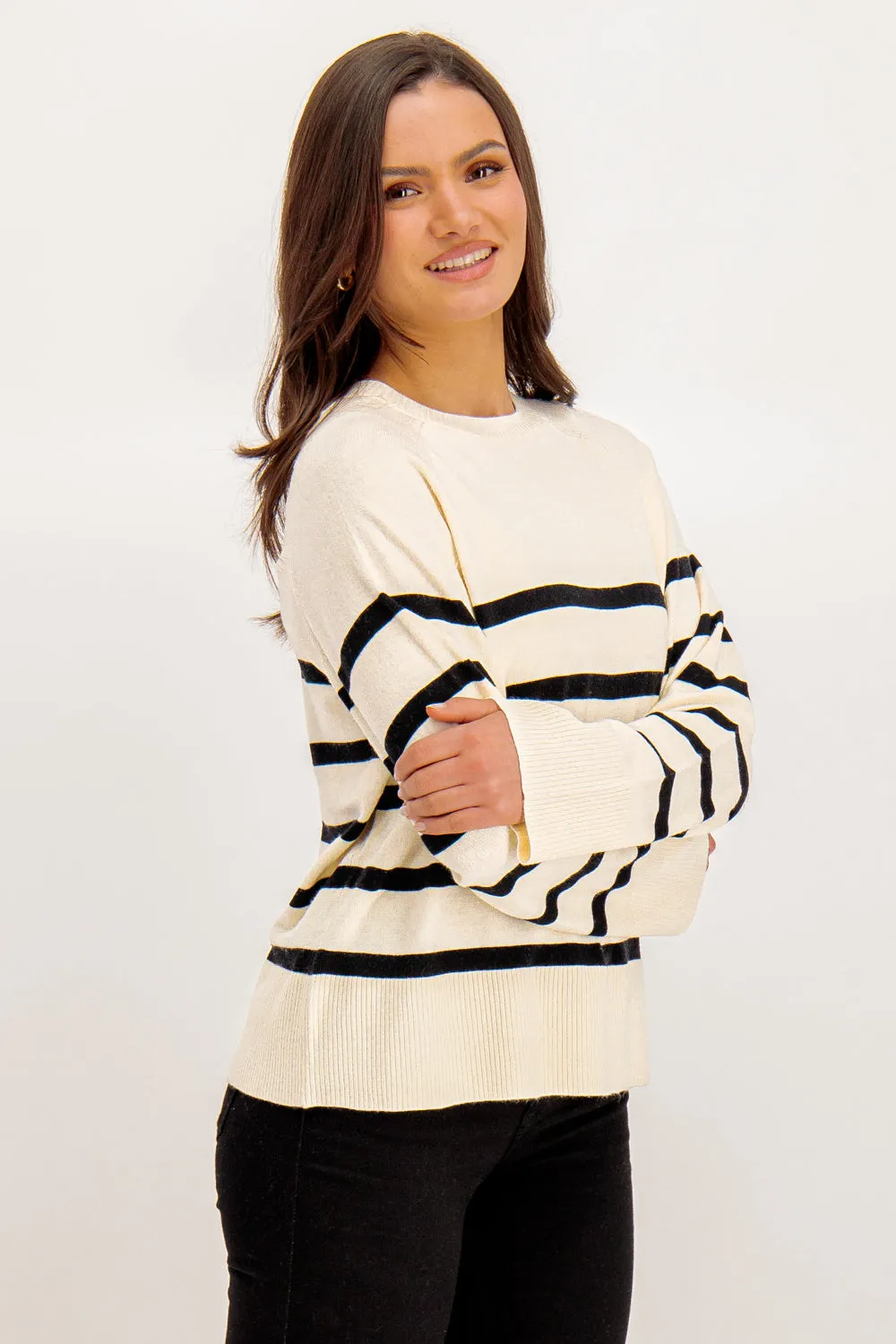 Sia O-Neck Black & White Stripe Knit