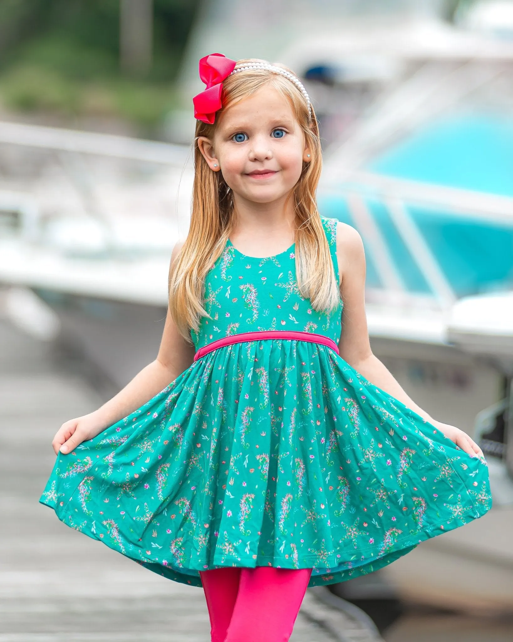 Sleeveless Empire Tunic in Dancing Seahorses