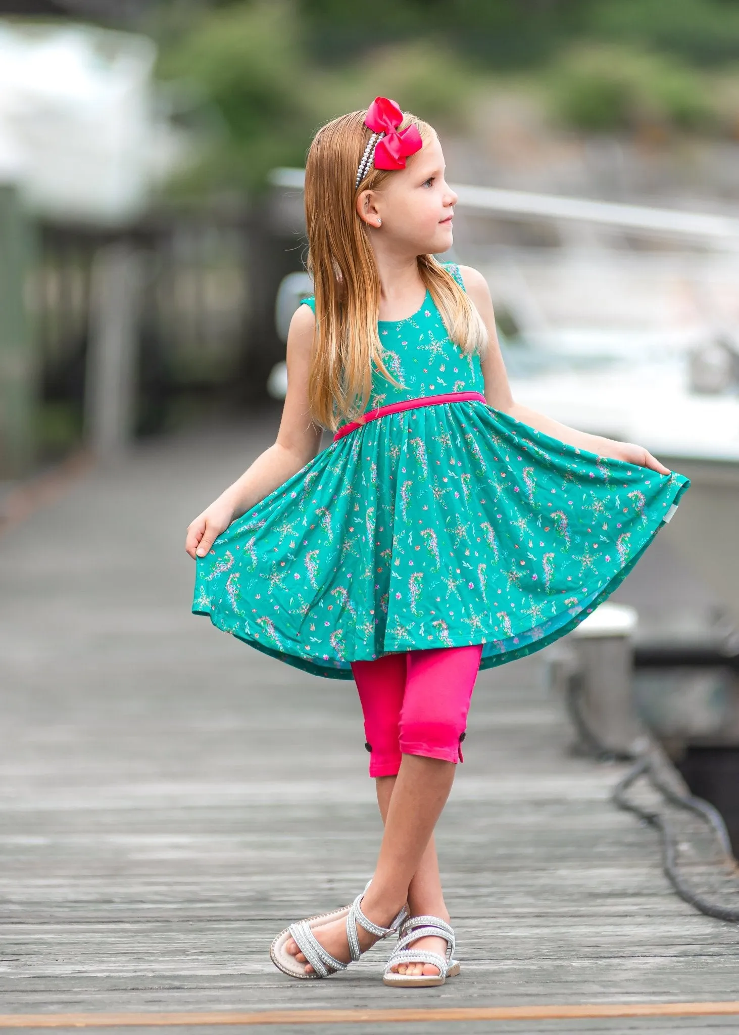 Sleeveless Empire Tunic in Dancing Seahorses
