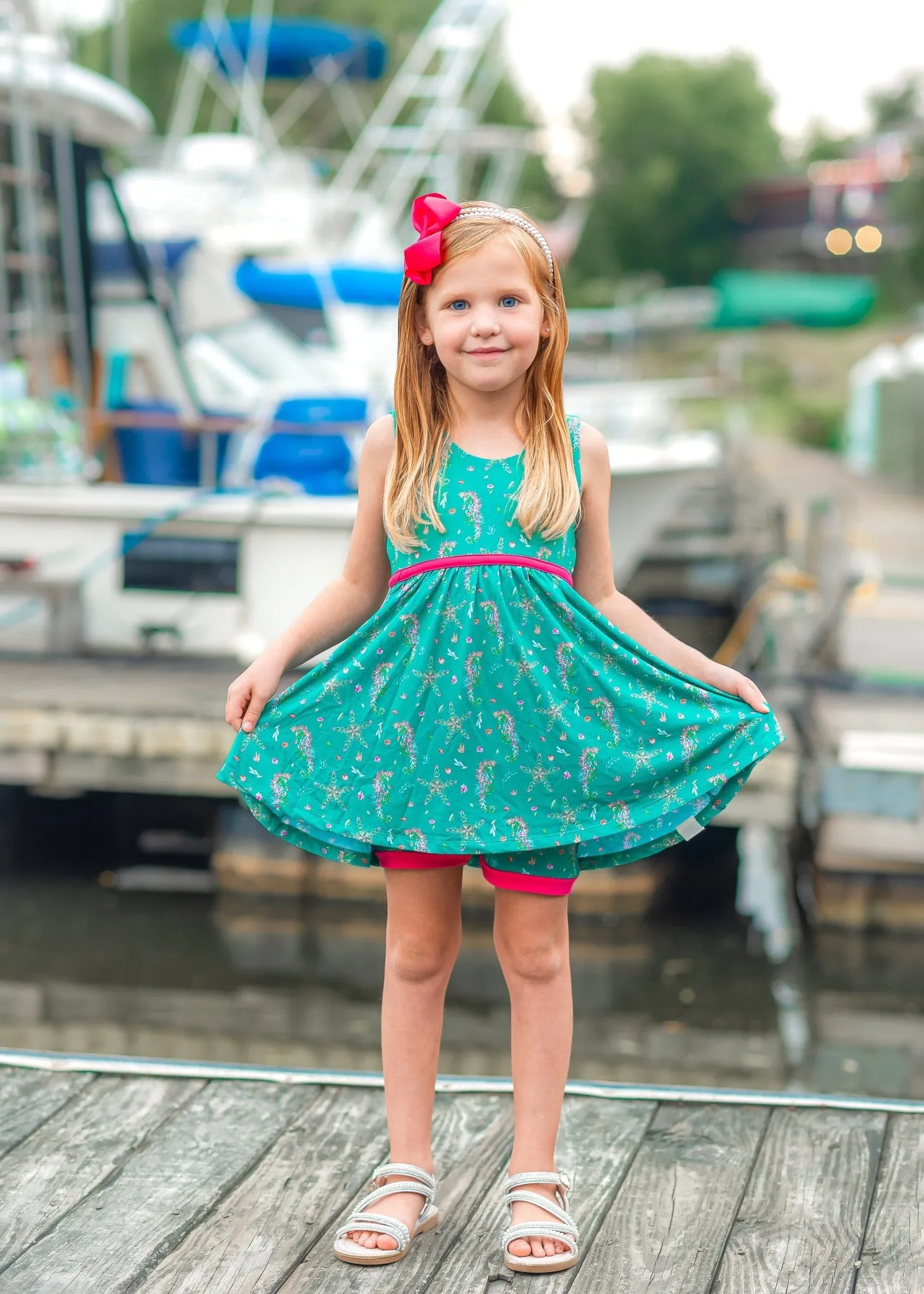 Sleeveless Empire Tunic in Dancing Seahorses