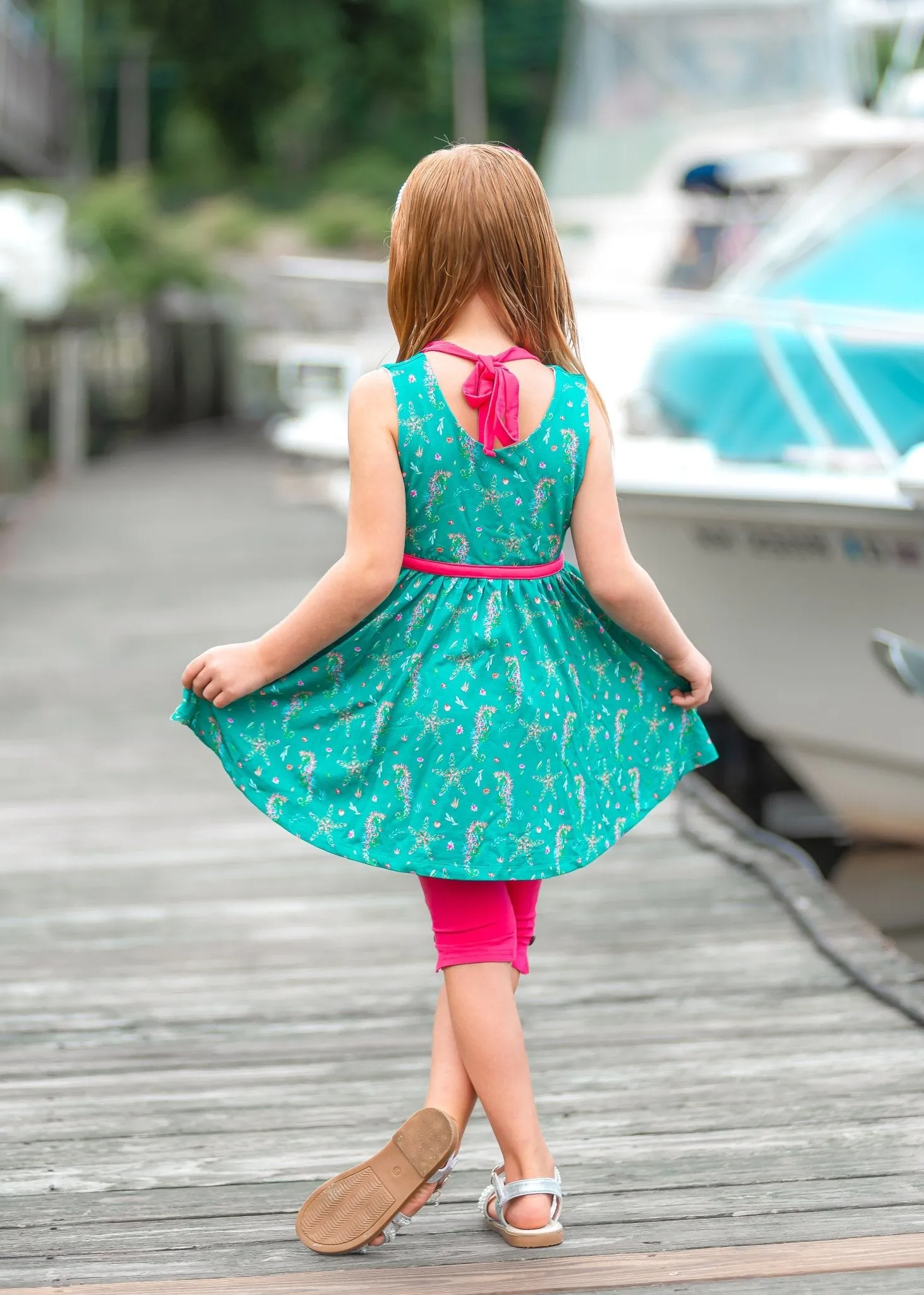 Sleeveless Empire Tunic in Dancing Seahorses