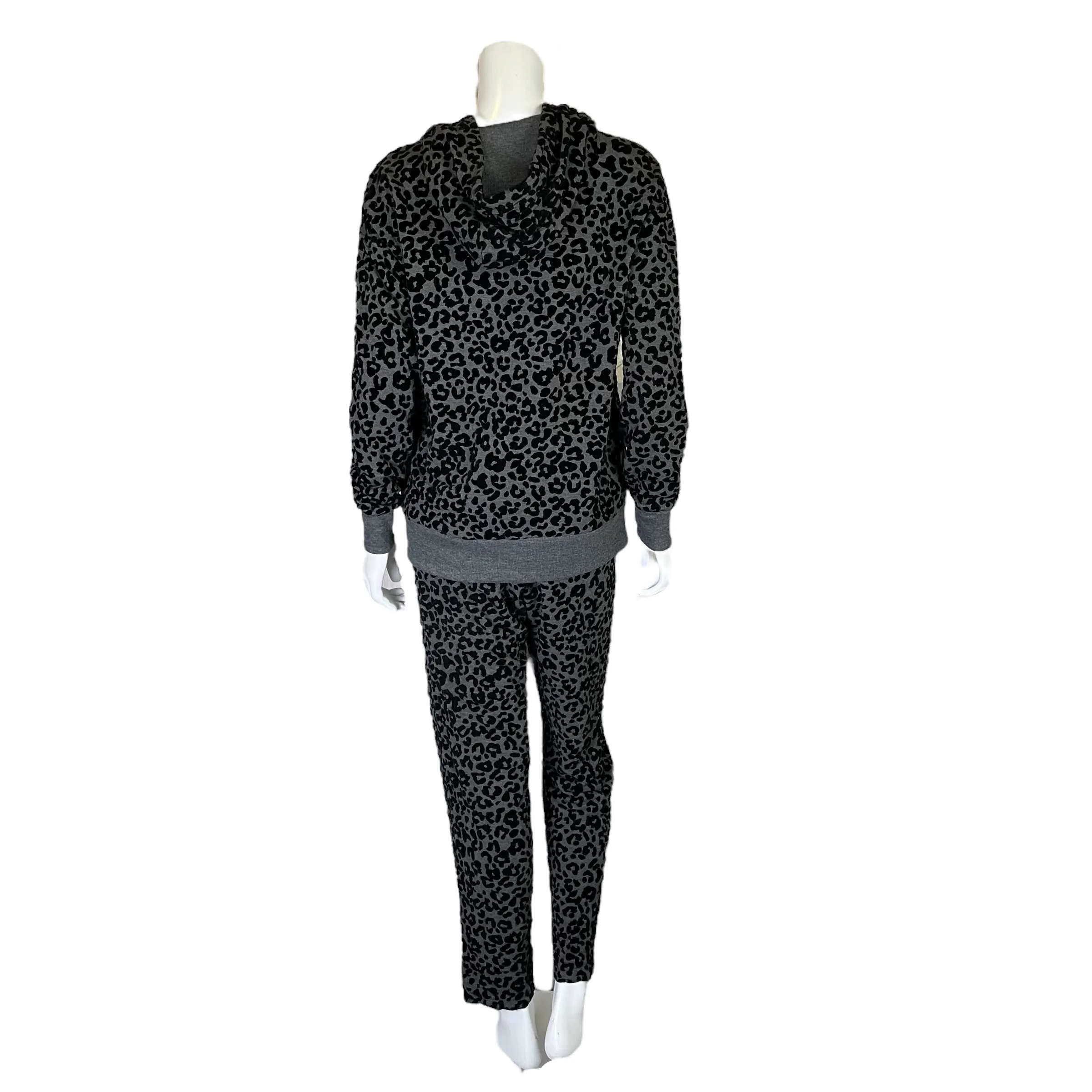 Soma Wknd | Women's Gray and Black Velour Leopard Print Lounge Set | Size: L