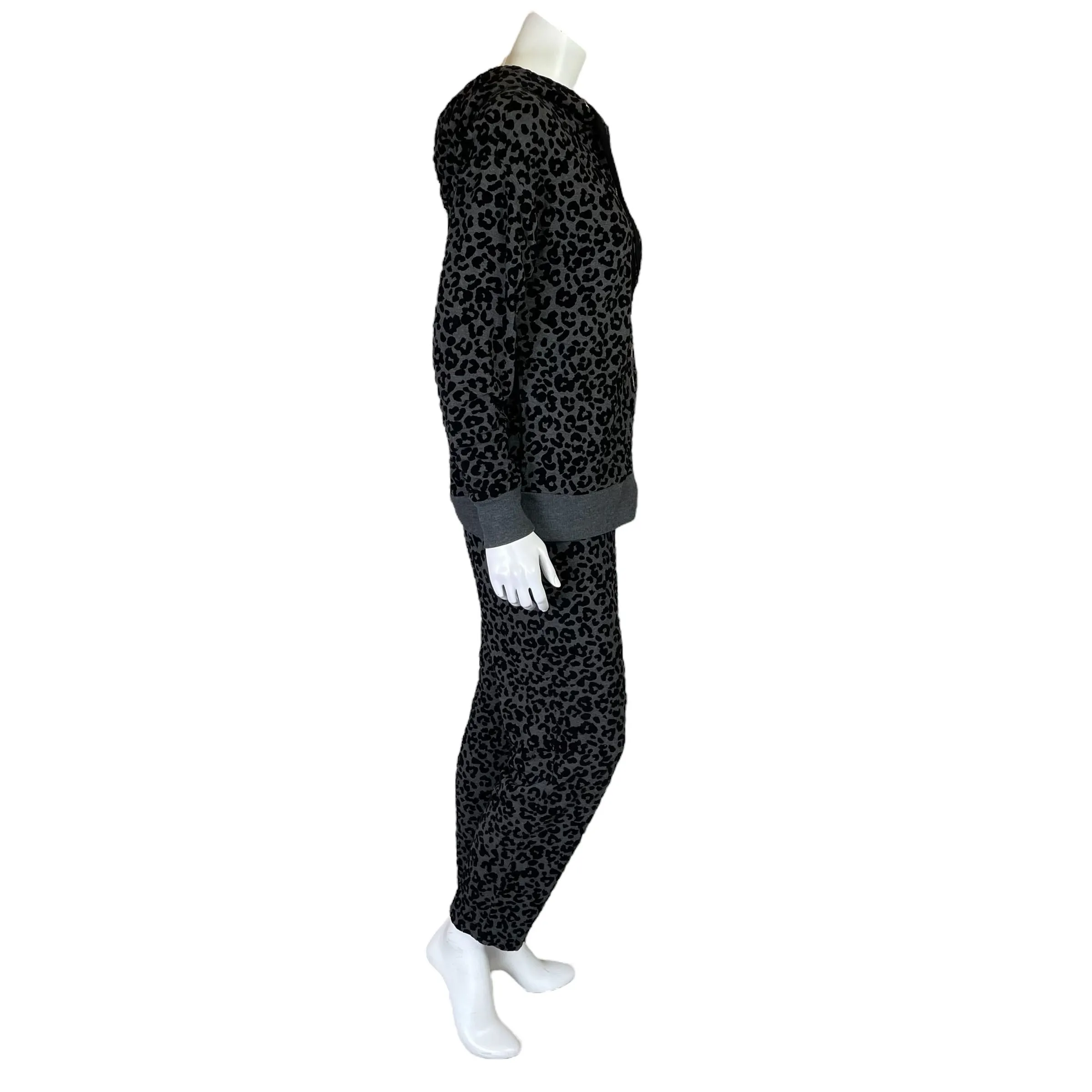 Soma Wknd | Women's Gray and Black Velour Leopard Print Lounge Set | Size: L