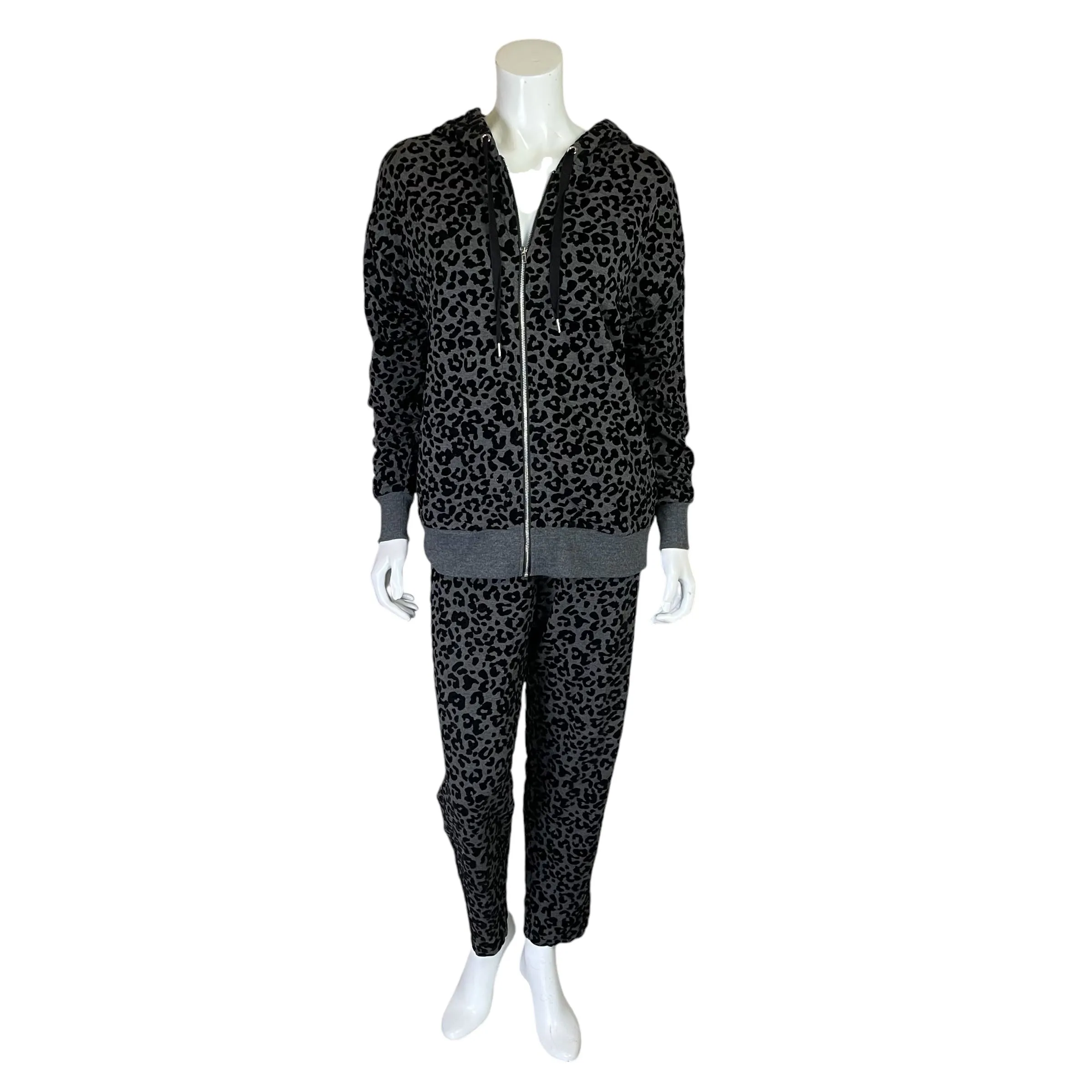 Soma Wknd | Women's Gray and Black Velour Leopard Print Lounge Set | Size: L