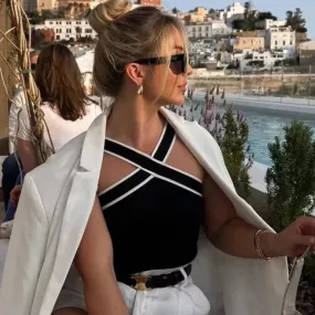 Sonya Cross Halter Knit Top