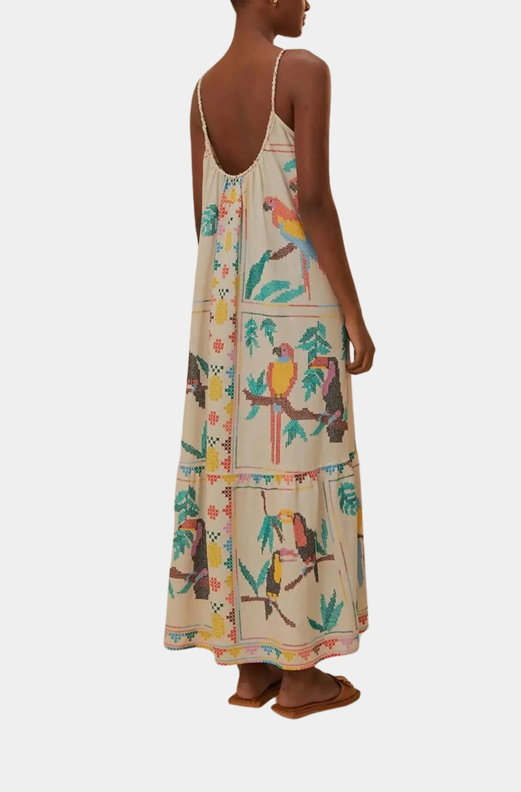 Stitched Birds Scarf Maxi Dress