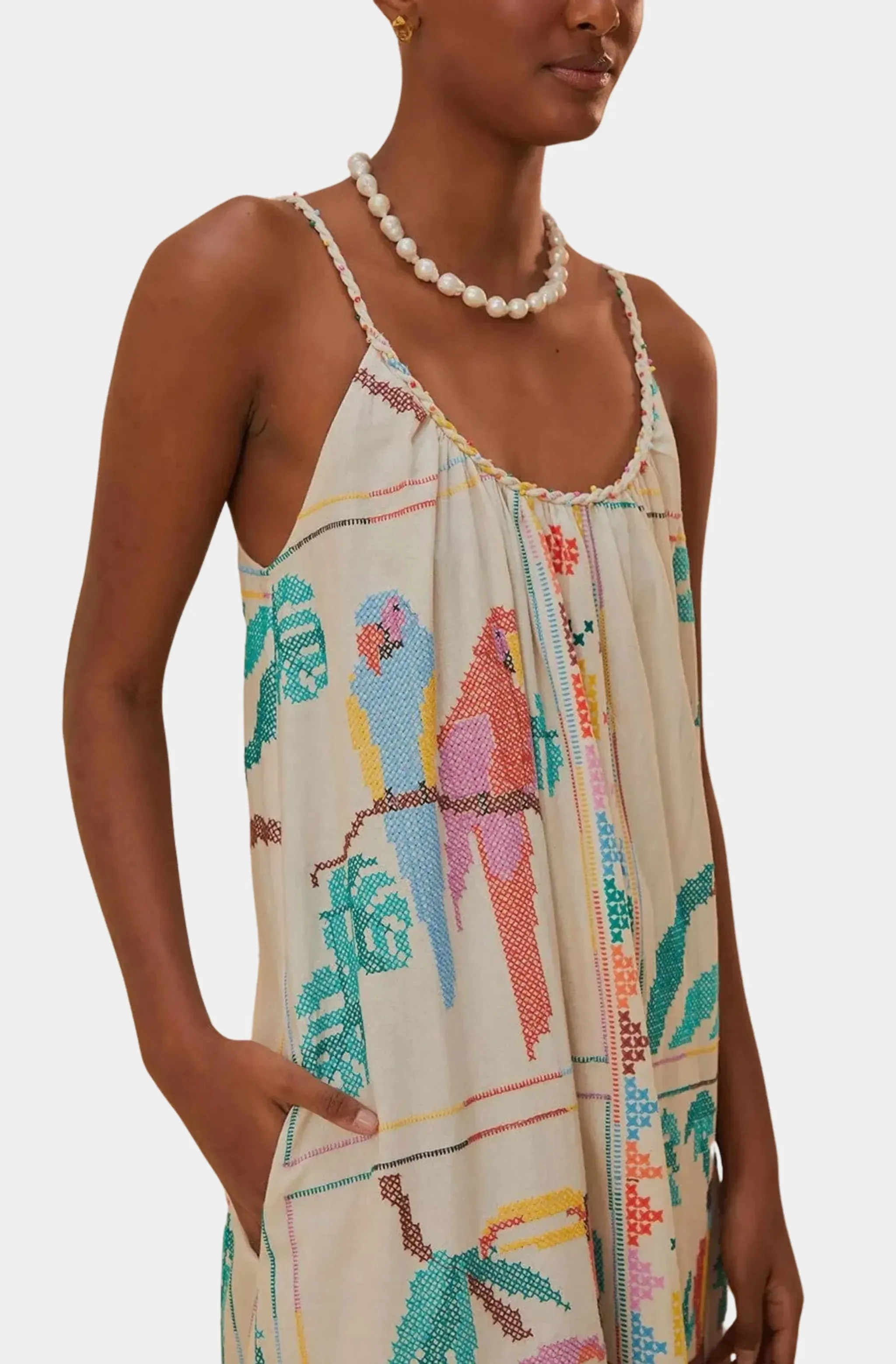 Stitched Birds Scarf Maxi Dress