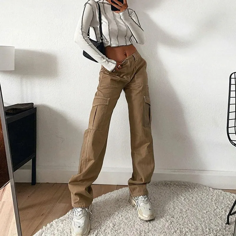 Straight Cargo Pants With Pockets For Women