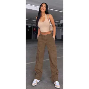 Straight Cargo Pants With Pockets For Women
