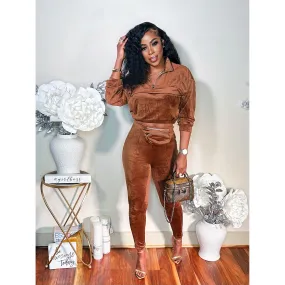 THE FANNY PACK SUEDE PANTS SET (BROWN)