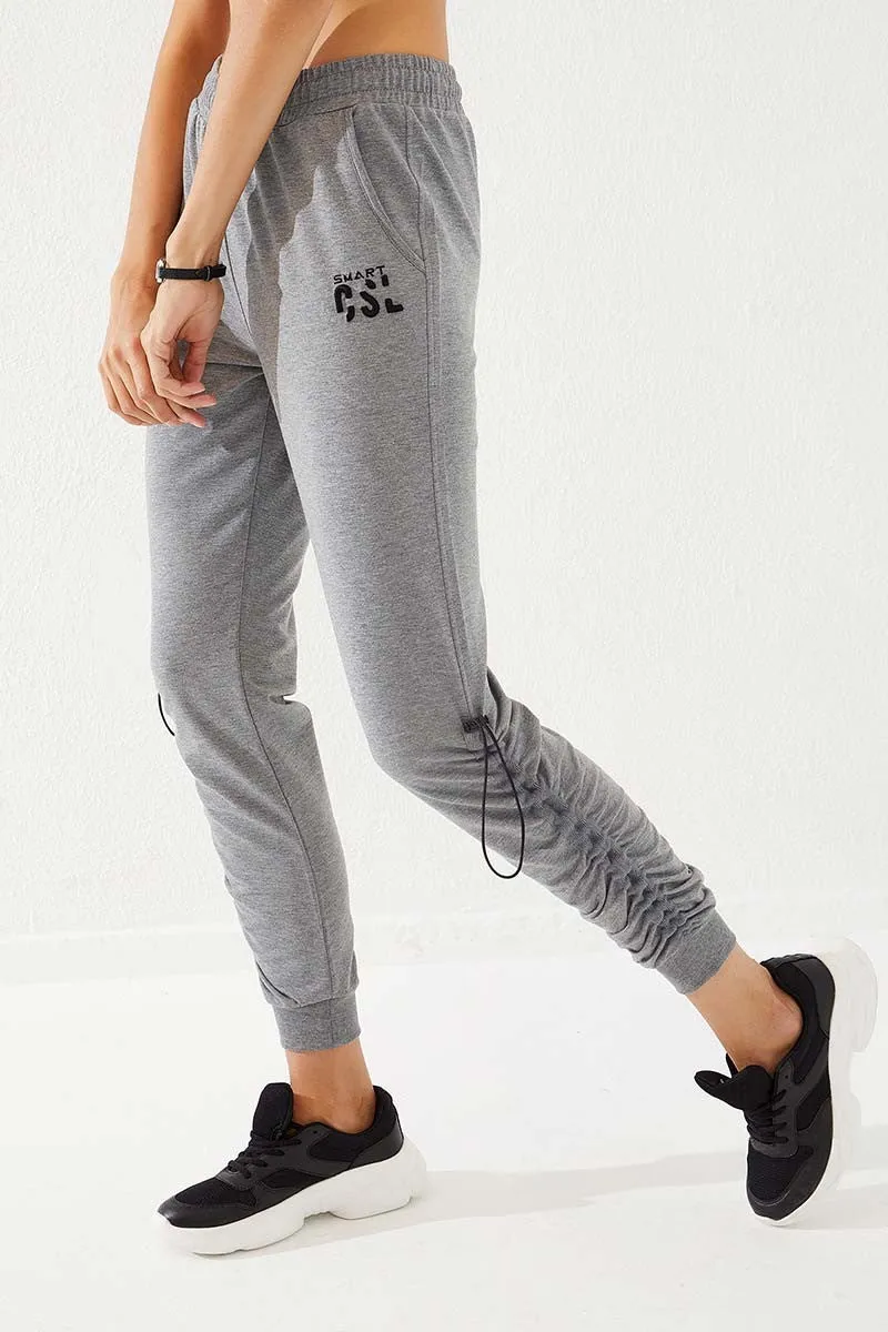 TMY Gray Melange Extra Detailed Comfortable Fit Cuffed Women's Sweatpants - 94587 - Alicante