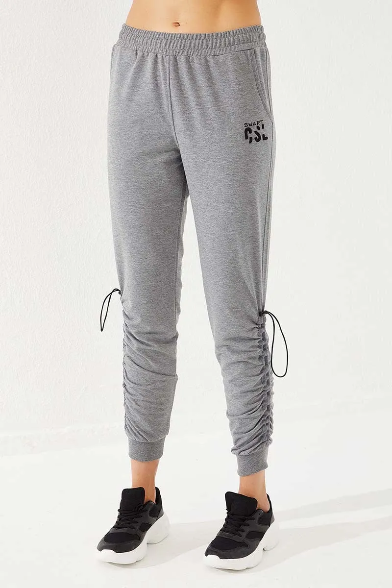 TMY Gray Melange Extra Detailed Comfortable Fit Cuffed Women's Sweatpants - 94587 - Alicante