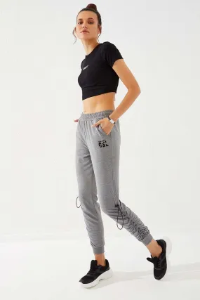 TMY Gray Melange Extra Detailed Comfortable Fit Cuffed Women's Sweatpants - 94587 - Alicante