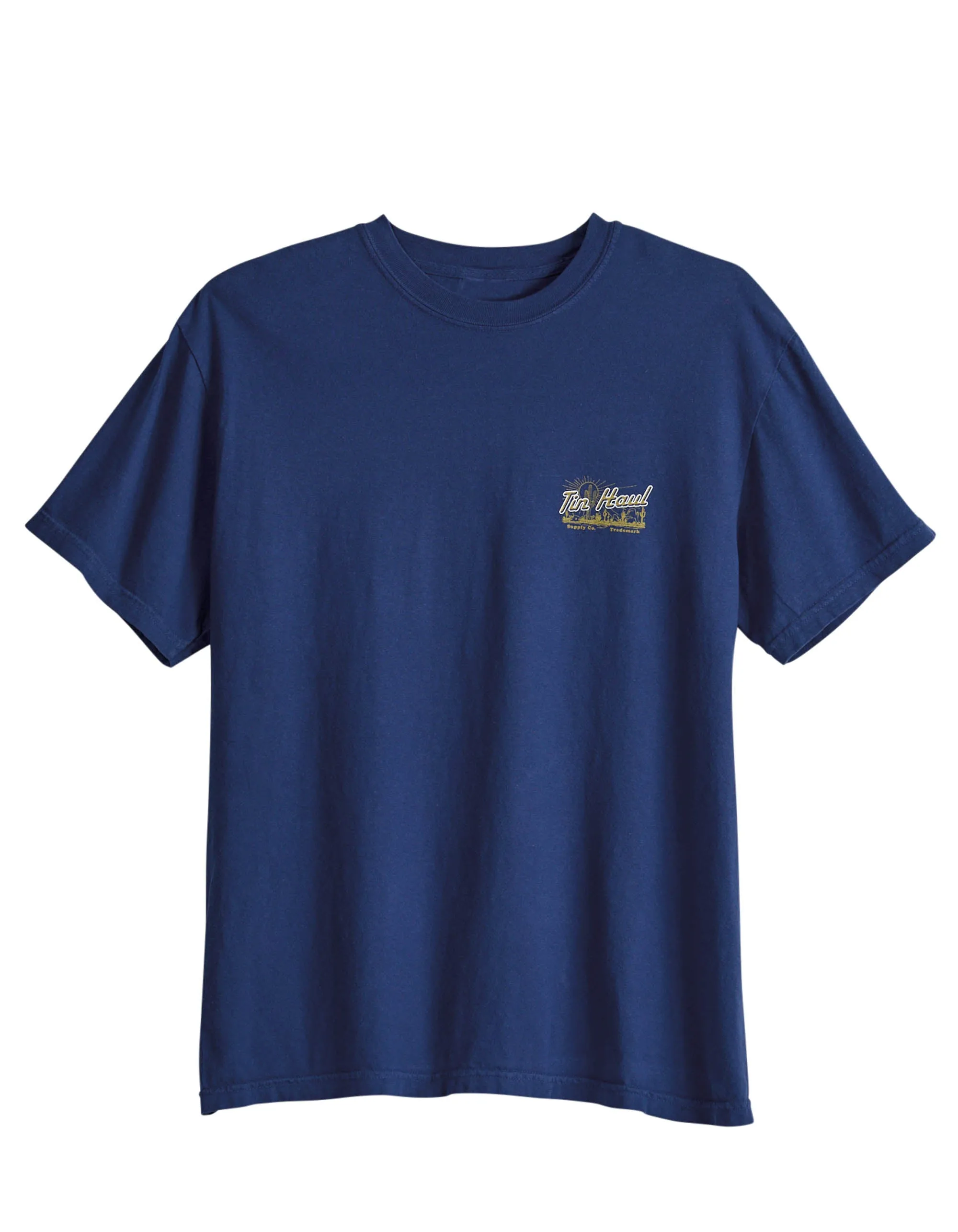 UNISEX SHORT SLEEVE TIN HAUL DESERT SUPPLY SCREEN PRINT T SHIRT HEAVYWEIGHT NAVY