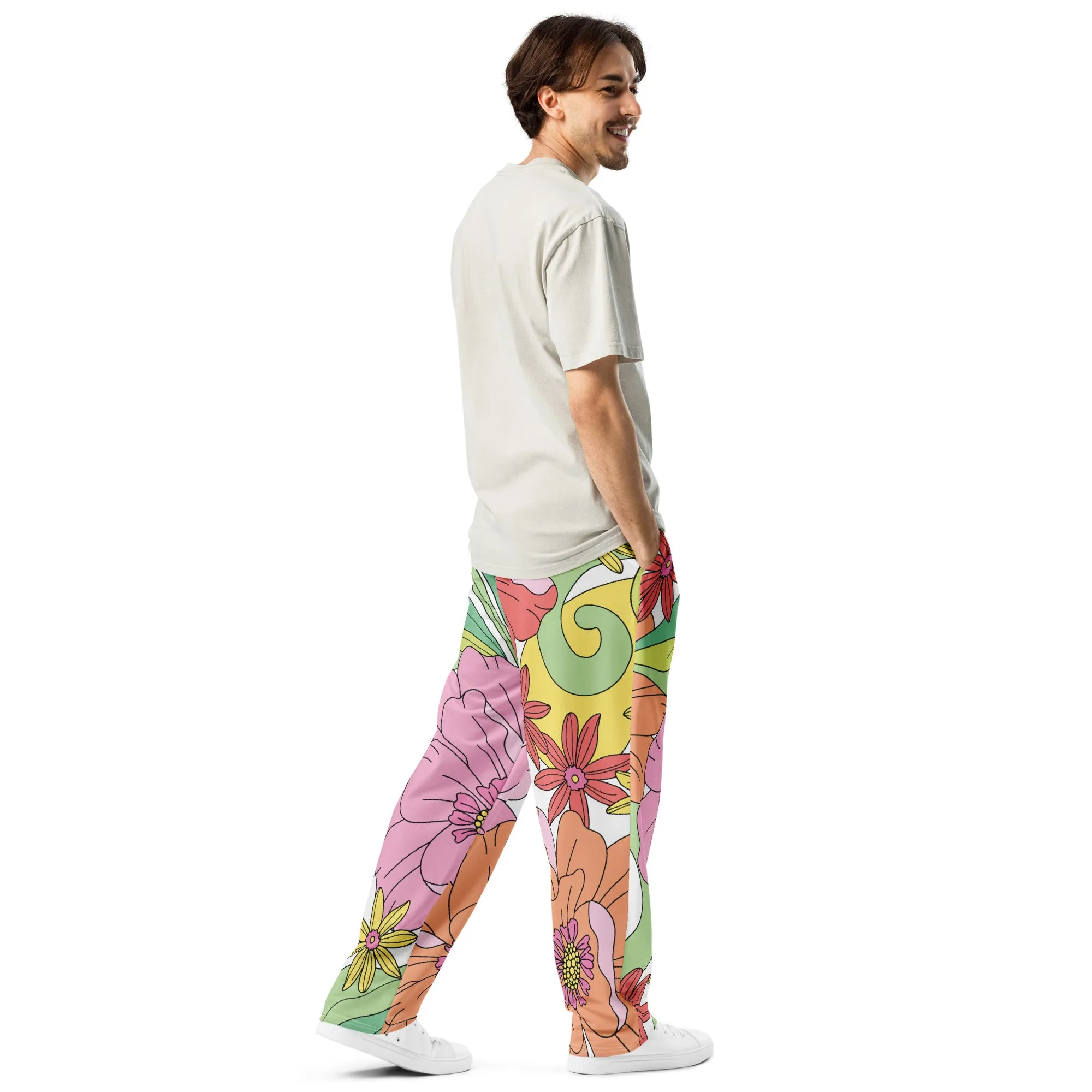 Valentines Day Wide Leg Joggers - Flower (Glamourange Valentine Day Gifts Wide Leg Joggers - Design 0016)