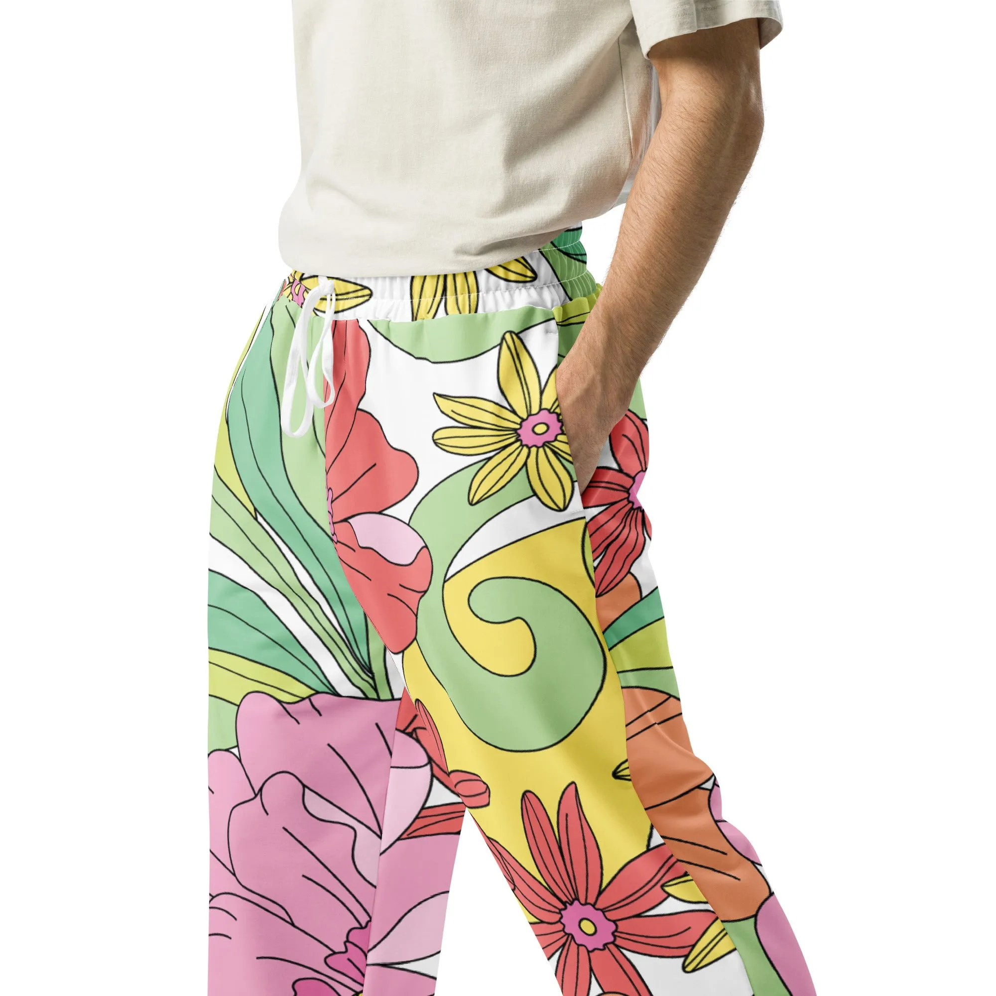 Valentines Day Wide Leg Joggers - Flower (Glamourange Valentine Day Gifts Wide Leg Joggers - Design 0016)