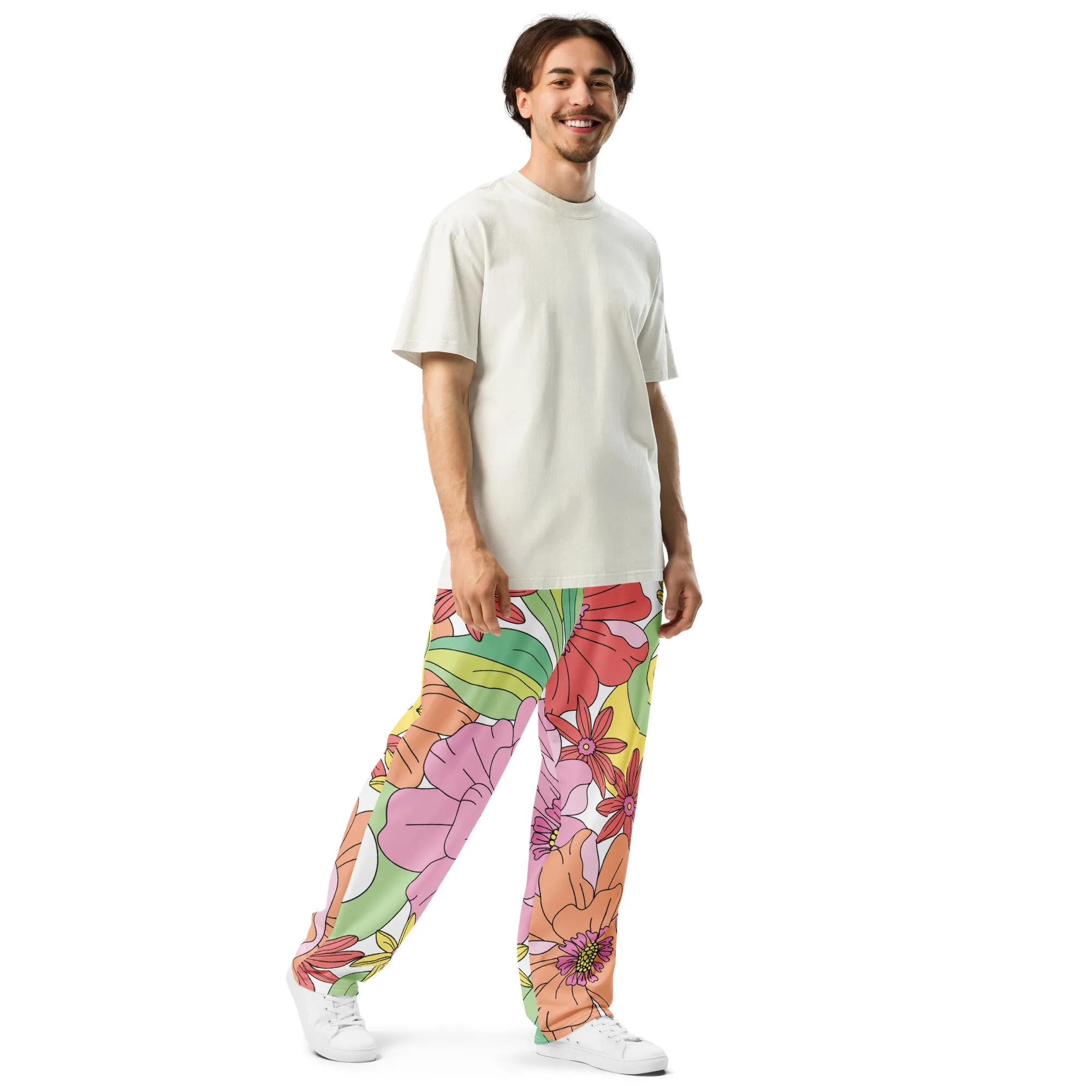 Valentines Day Wide Leg Joggers - Flower (Glamourange Valentine Day Gifts Wide Leg Joggers - Design 0016)