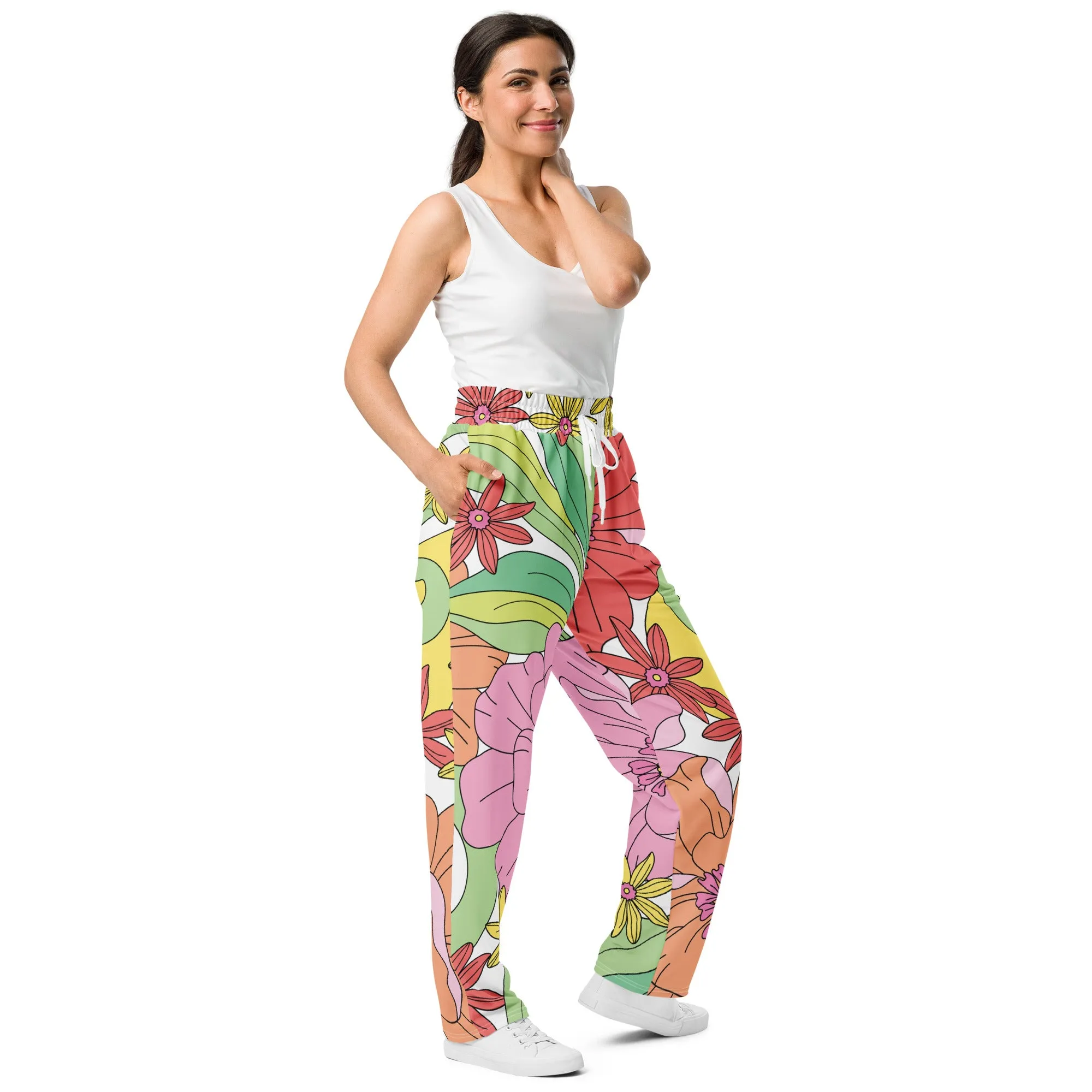 Valentines Day Wide Leg Joggers - Flower (Glamourange Valentine Day Gifts Wide Leg Joggers - Design 0016)