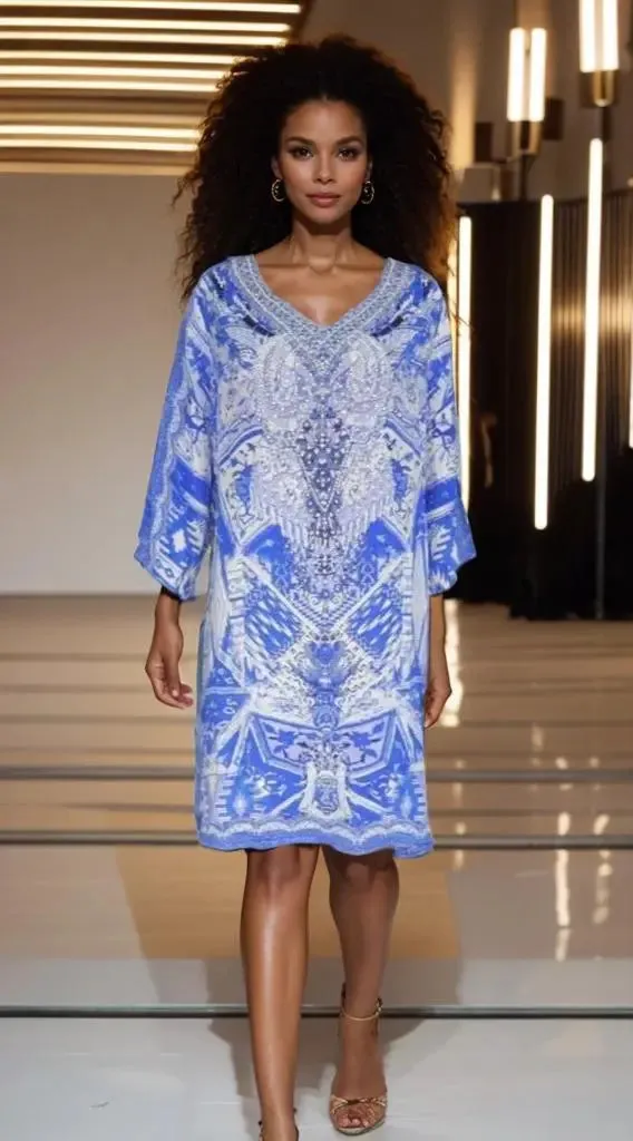 Venice 3/4 sleeve Silk Embellished Tunic Dress