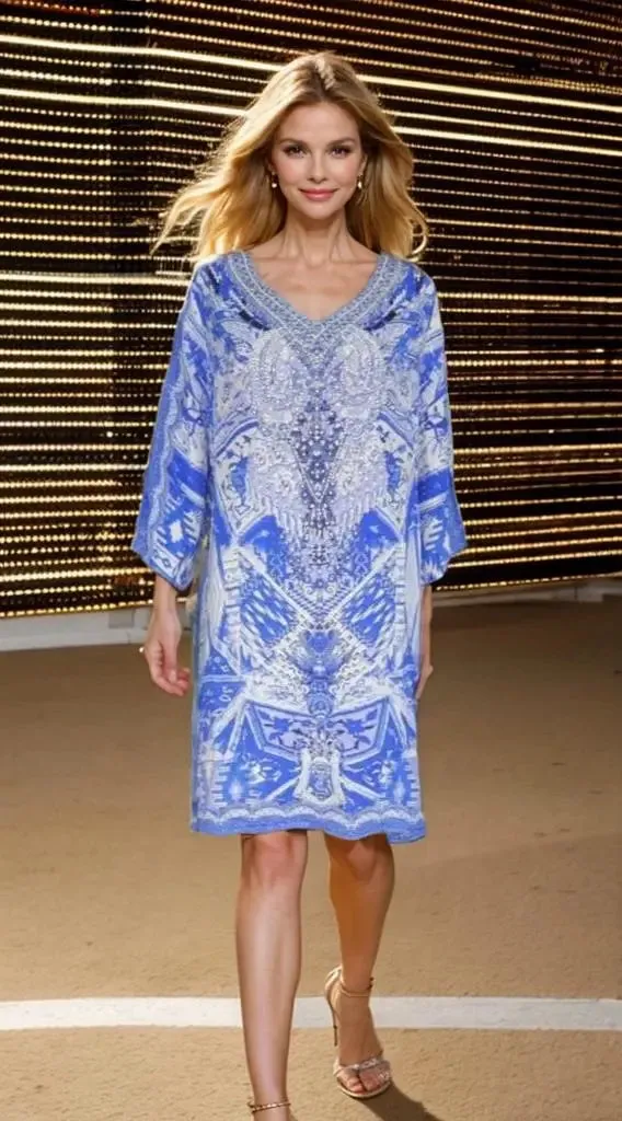 Venice 3/4 sleeve Silk Embellished Tunic Dress