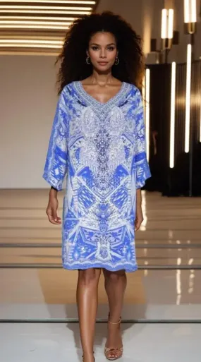 Venice 3/4 sleeve Silk Embellished Tunic Dress