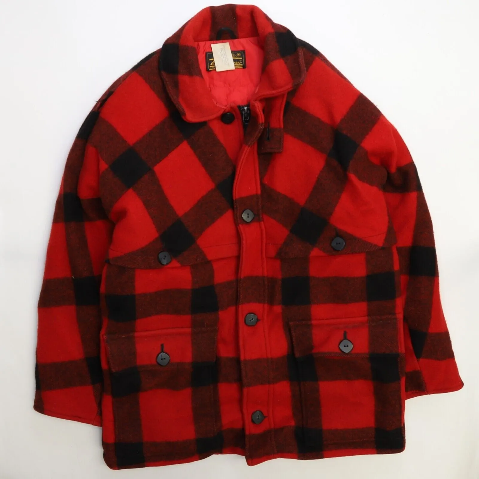 Vintage Eddie Bauer Mackinaw Wool Hunting Coat Jacket Size Medium Buffalo Plaid