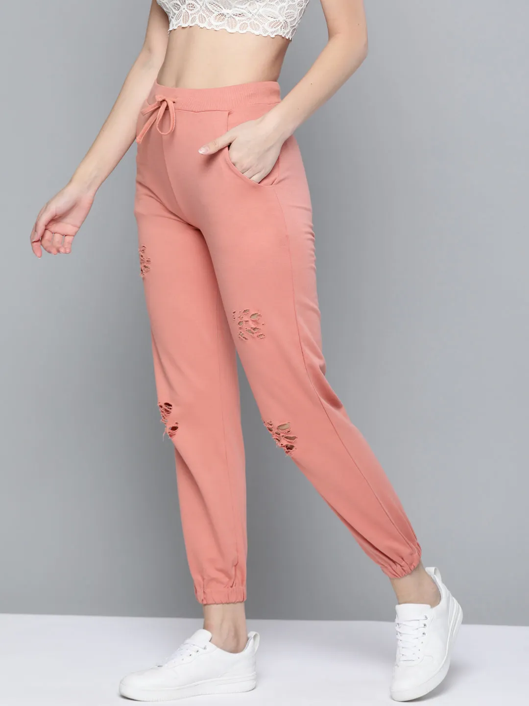 Women Peach Terry Ripped Joggers