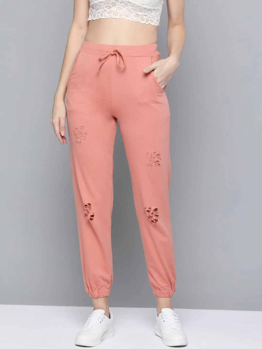 Women Peach Terry Ripped Joggers