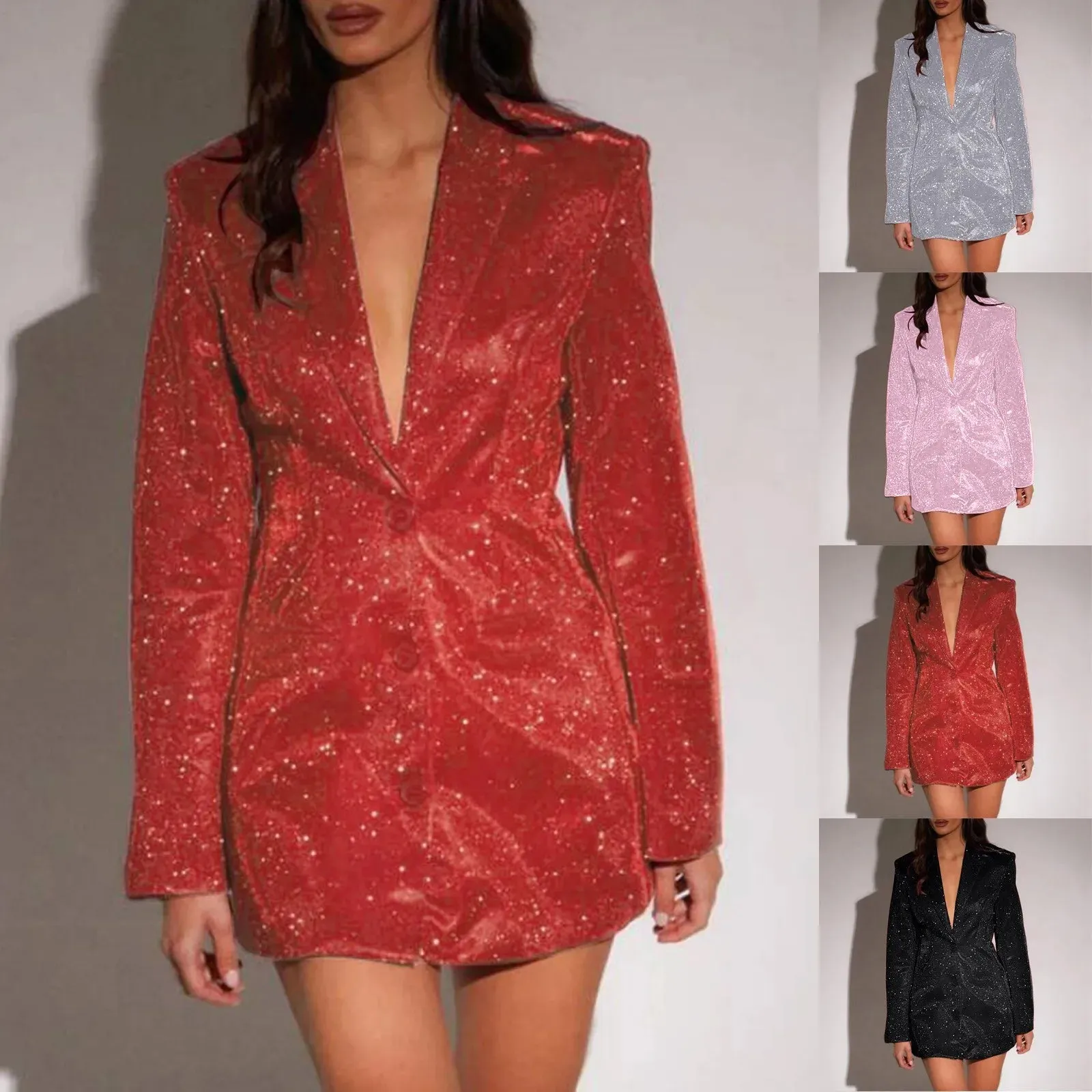 Women's Elegant Sequin Blazer Slim Fit Glitter Party Jacket