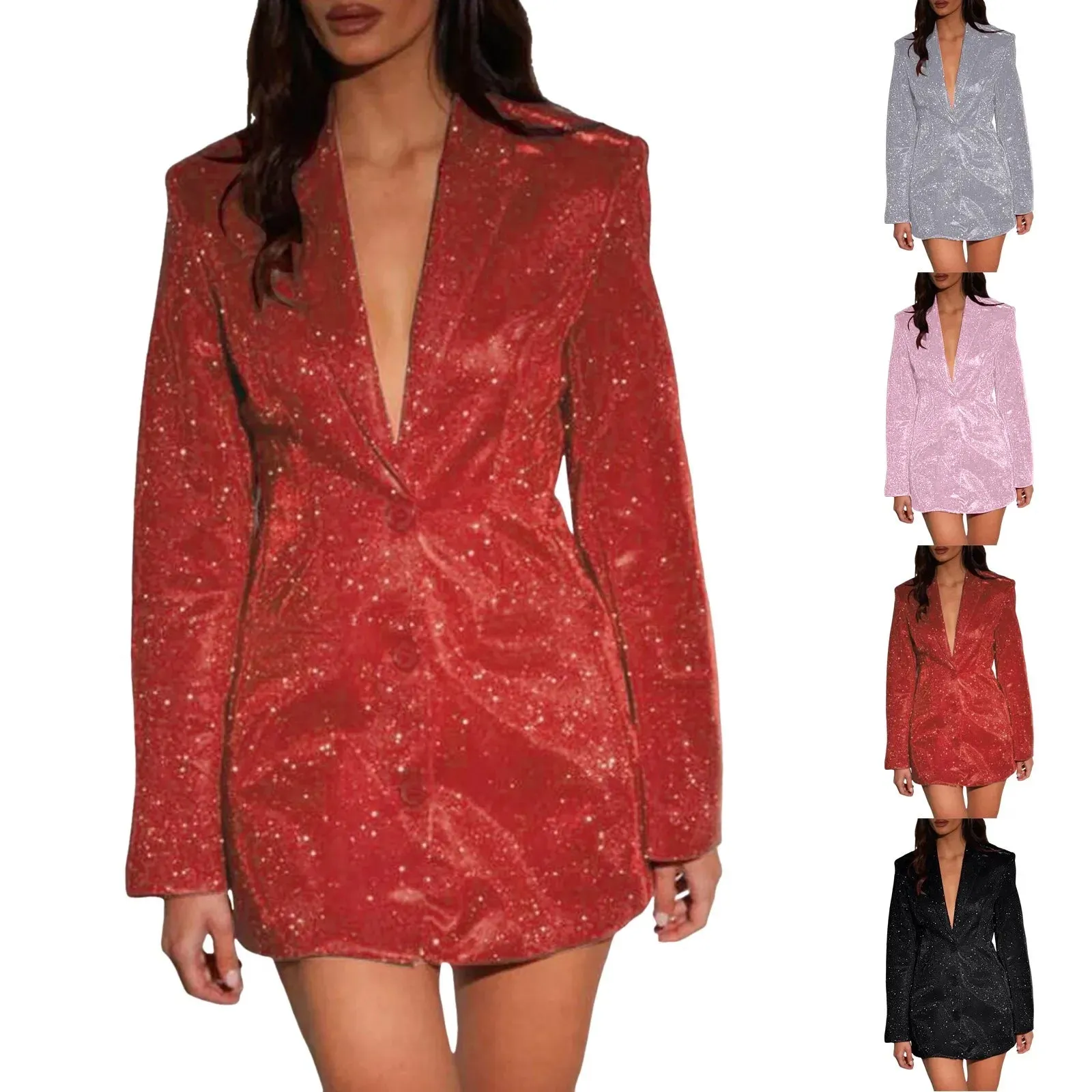 Women's Elegant Sequin Blazer Slim Fit Glitter Party Jacket