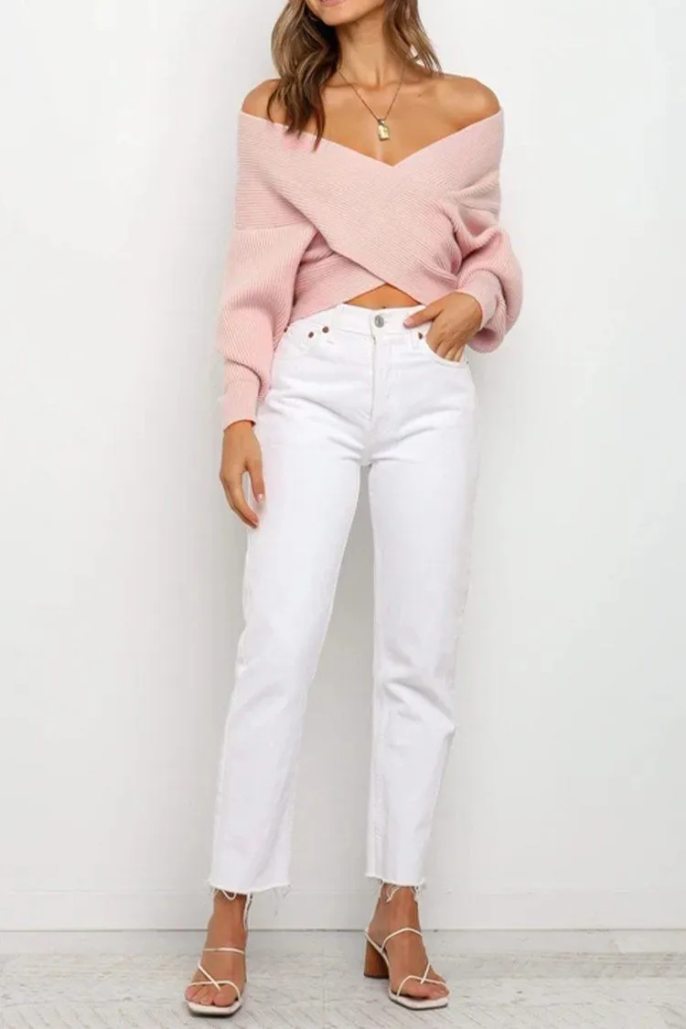 Women’s V Neck Off Shoulder Oversized Sweater